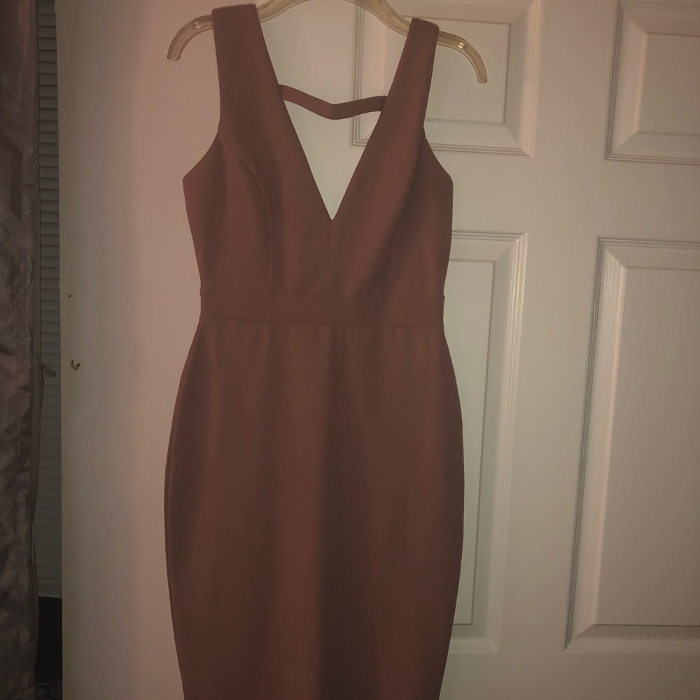 Tan knee length zip up dress